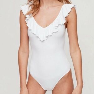 Aritzia wilfred white body suit with ruffle collar size small